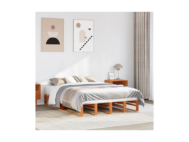 Cadre de lit sans matelas cire marron 160x200cm bois pin massif