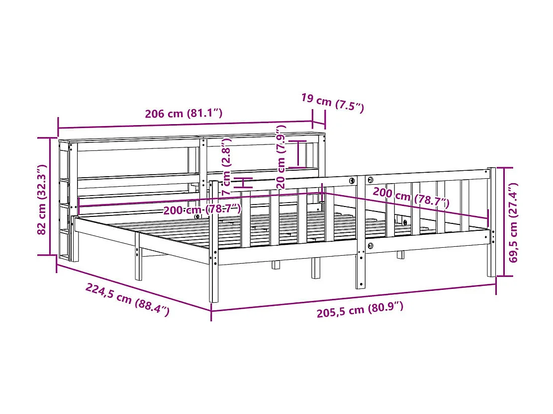 Estrutura de cama 120x200 cm veludo rosa