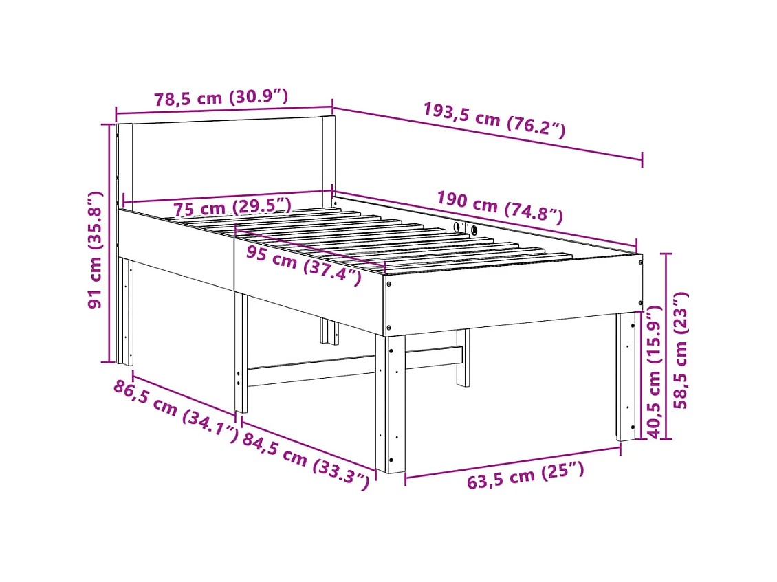 Massivholzbett ohne Matratze Weiß 75x190 cm Kiefernholz