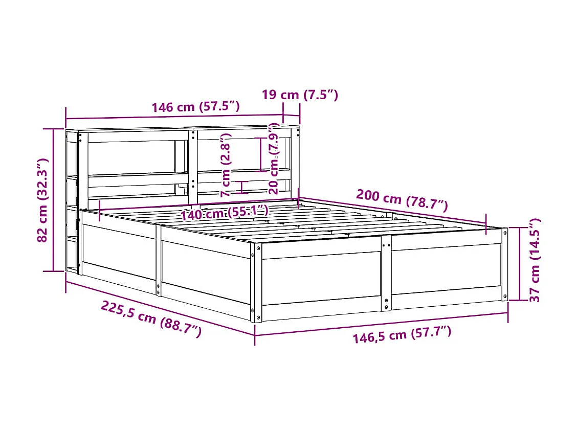 Estructura de cama con cabecero madera maciza pino 140x200 cm