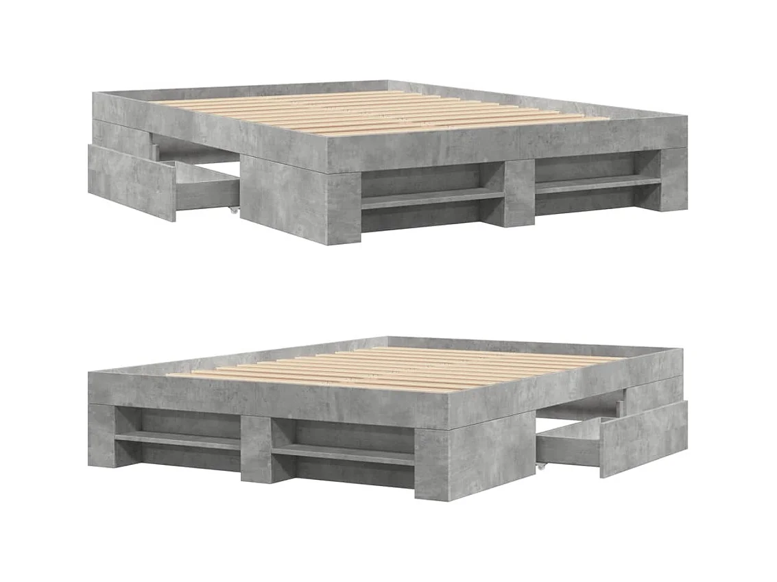Cadre de lit sans matelas gris béton 140x190 cm bois ingénierie