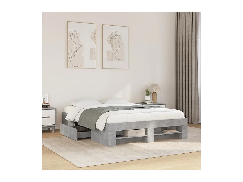 Cadre de lit sans matelas gris béton 140x190 cm bois ingénierie