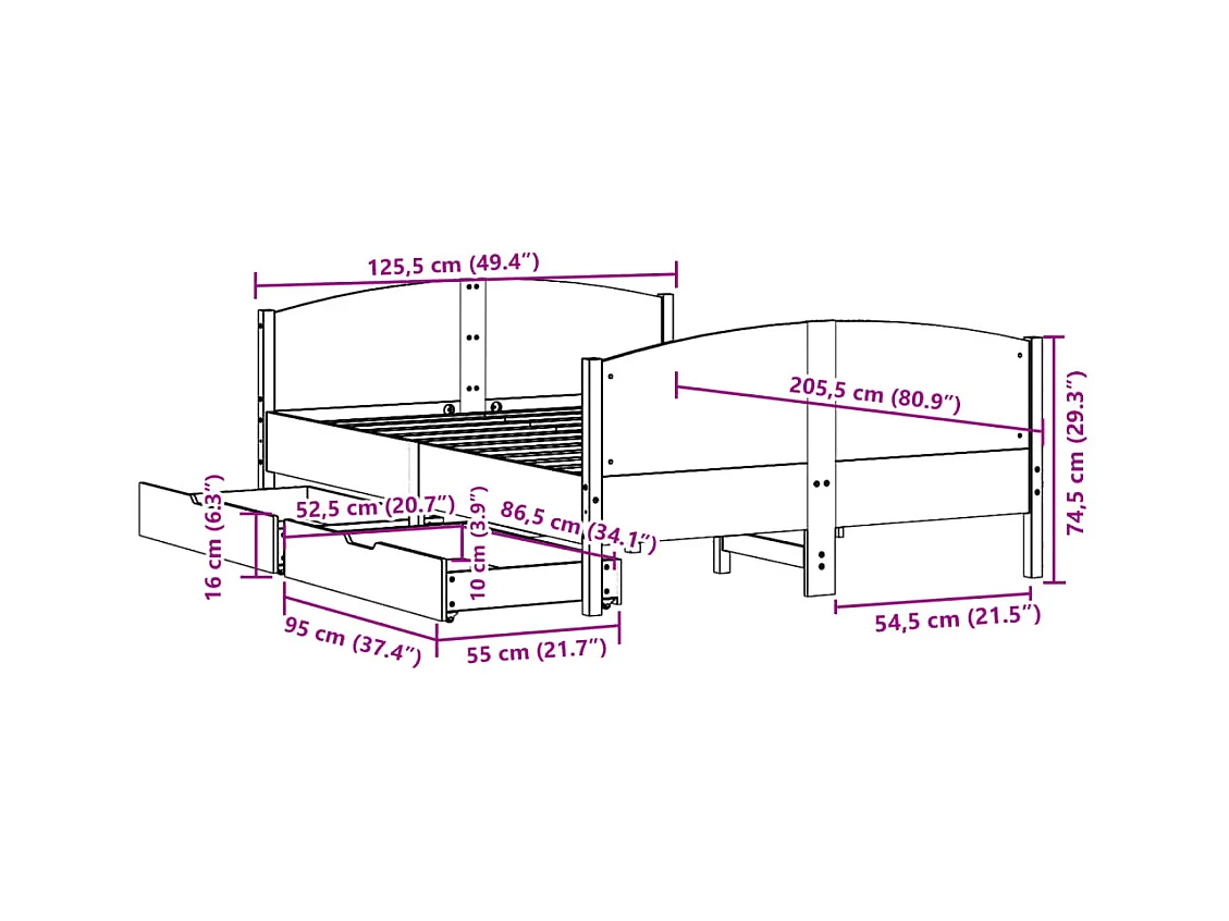 Cadre de lit sans matelas 120x200 cm bois de pin massif