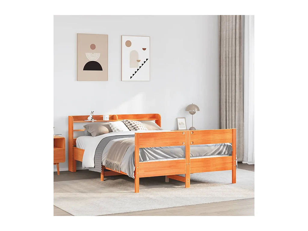 Cadre de lit sans matelas cire marron 120x190cm bois pin massif