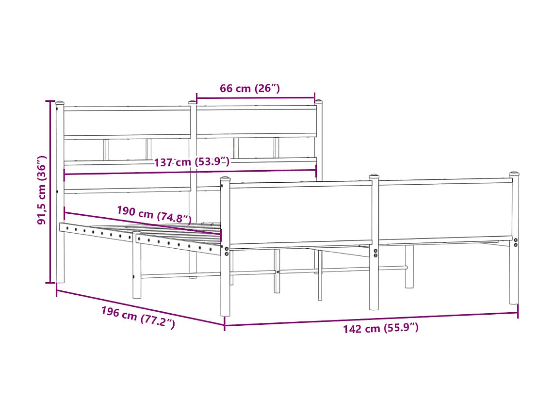 Estructura de cama sin colchón madera roble ahumado 137x190 cm