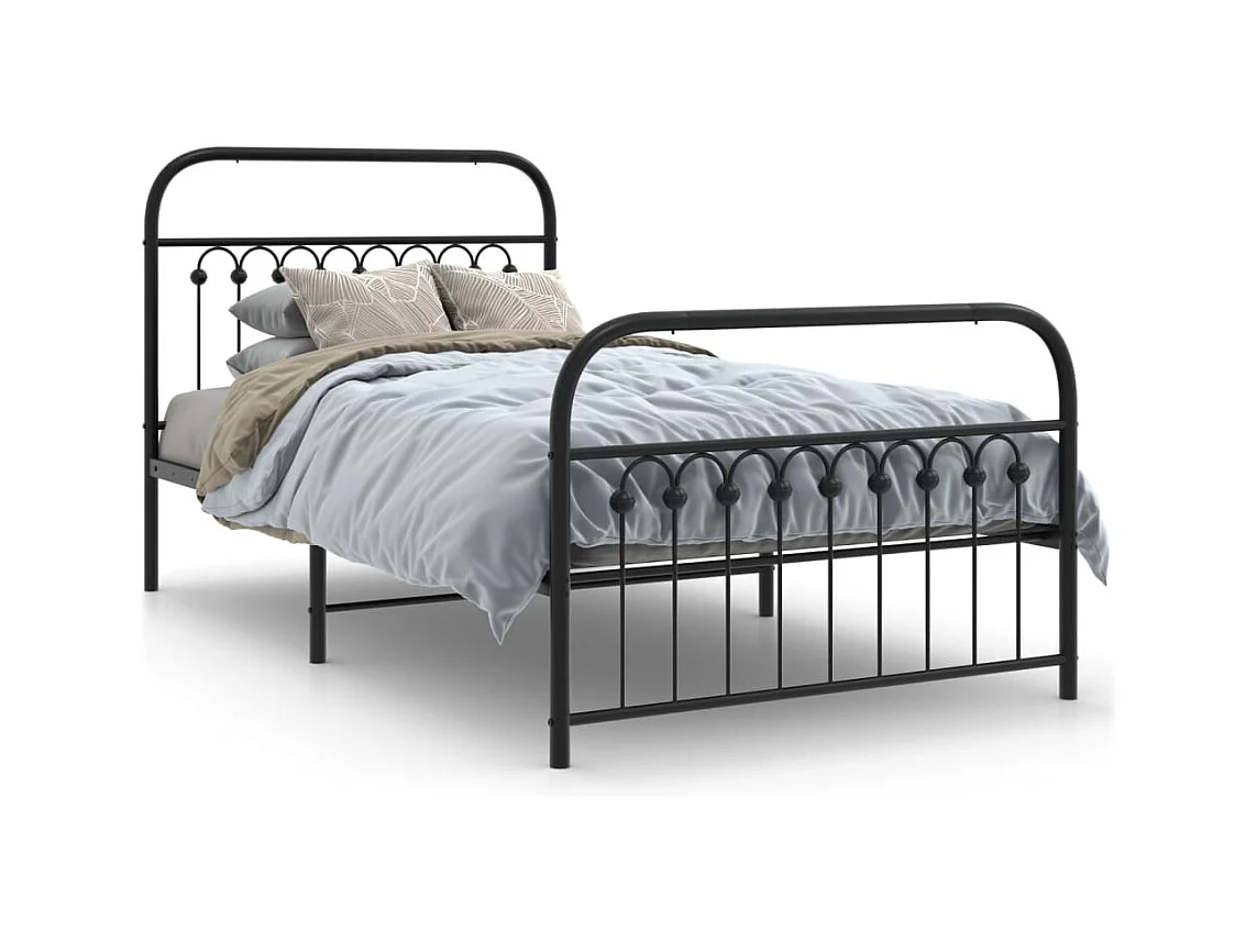 Cadre de lit métal sans matelas avec pied de lit noir 100x190cm