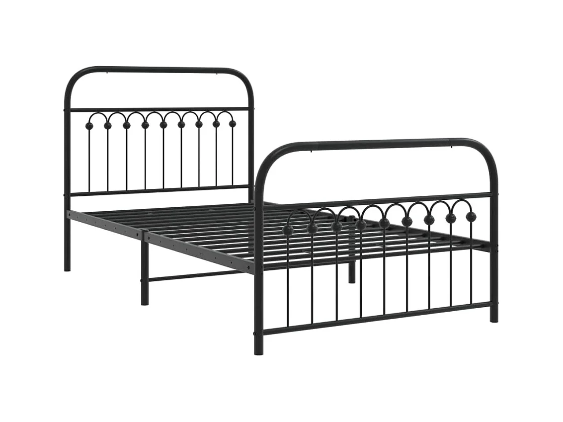 Cadre de lit métal sans matelas avec pied de lit noir 100x190cm