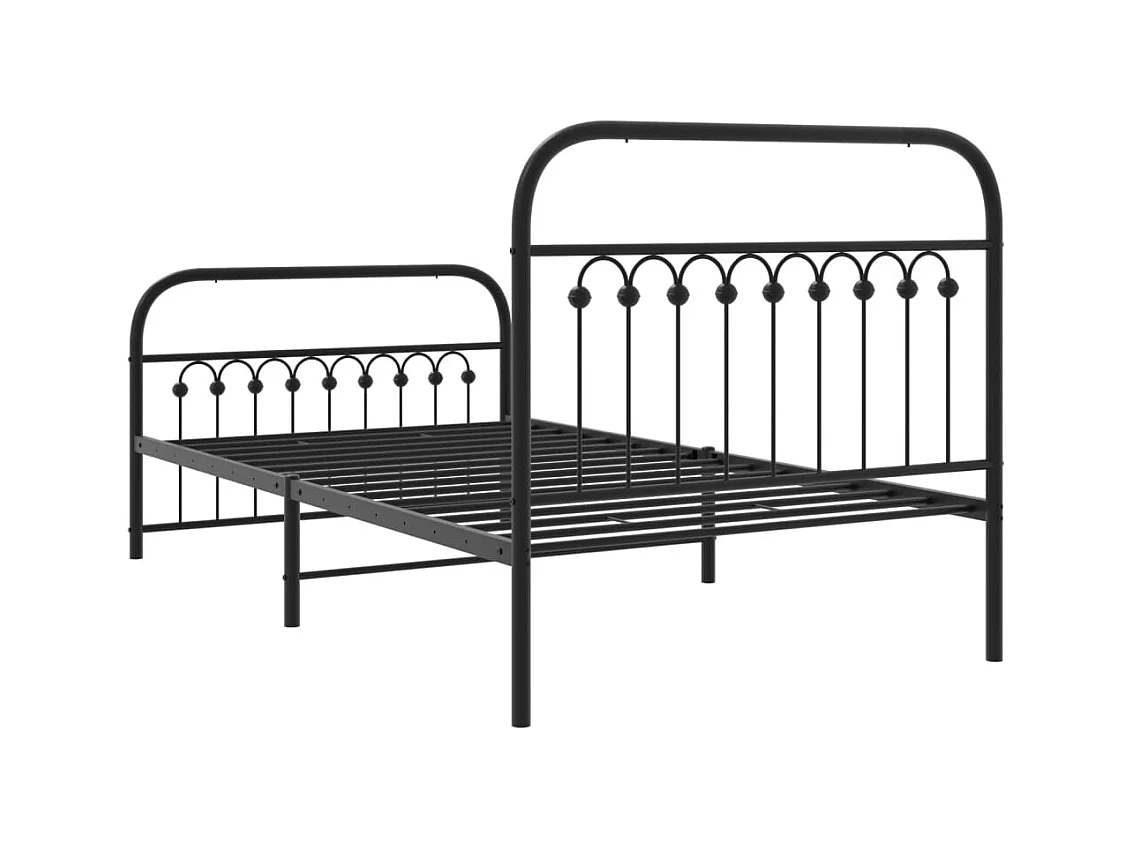 Cadre de lit métal sans matelas avec pied de lit noir 100x190cm