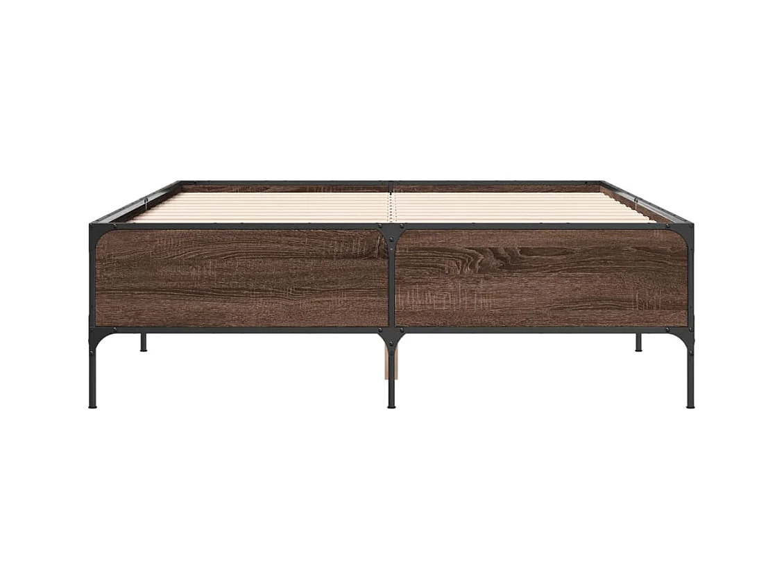 Bedframe bewerkt hout metaal bruin eikenkleur 140x200 cm