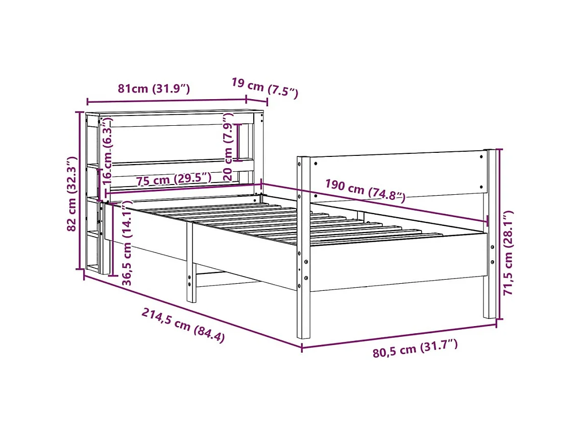 Massivholzbett ohne Matratze Weiß 75x190 cm Kiefernholz