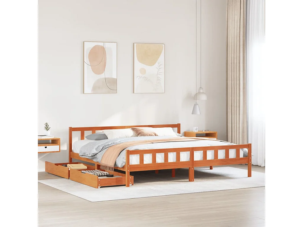 Massivholzbett ohne Matratze Wachsbraun 180x200 Kiefernholz