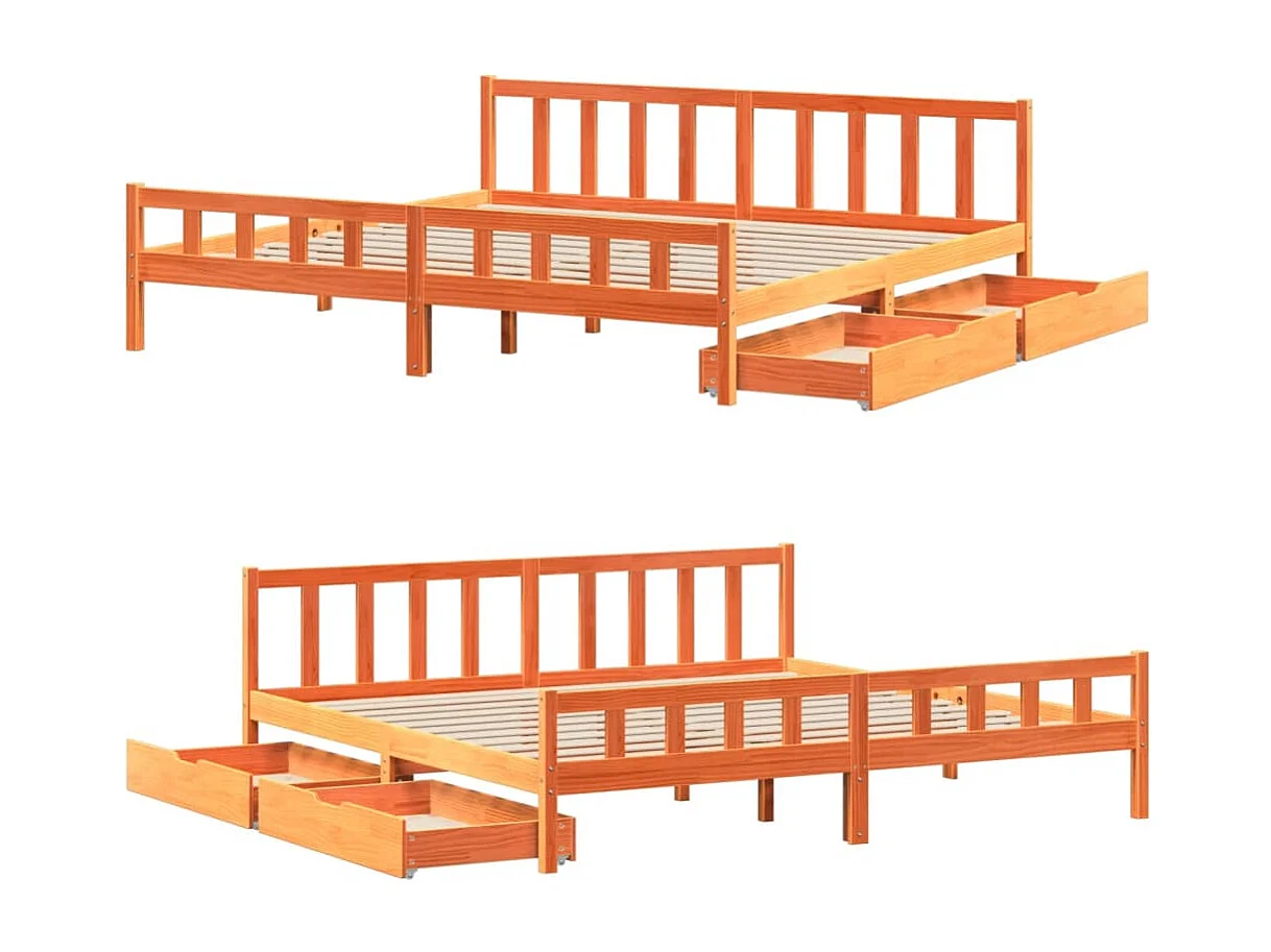 Massivholzbett ohne Matratze Wachsbraun 180x200 Kiefernholz