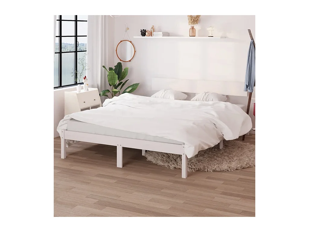 Cadre de lit sans matelas blanc bois de pin massif