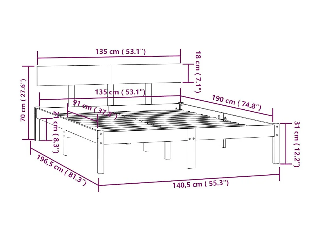 Cadre de lit sans matelas blanc bois de pin massif