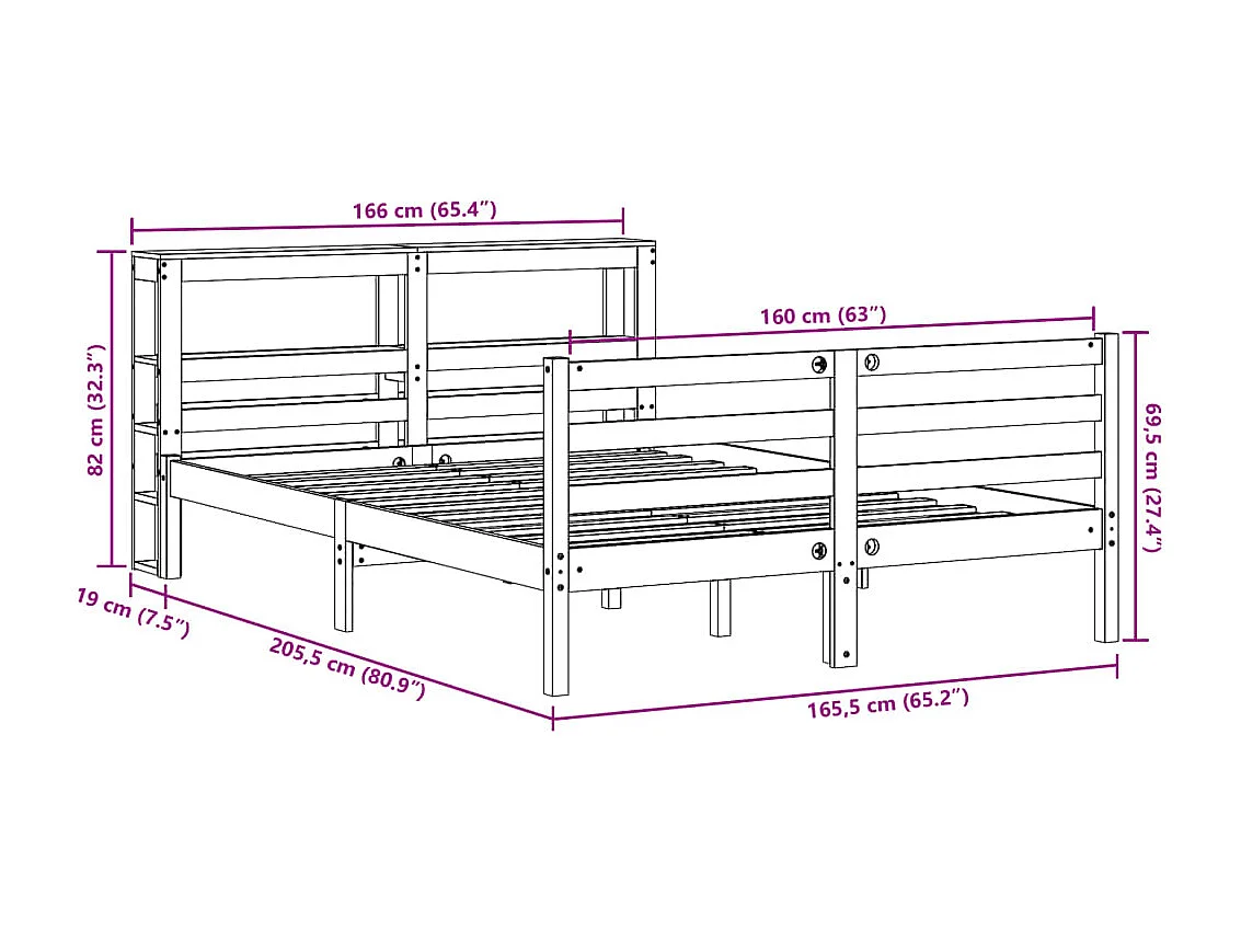 Estructura de cama sin colchón madera maciza de pino 160x200 cm