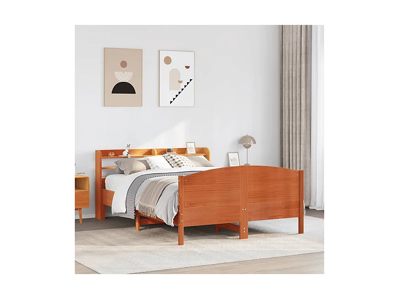 Cadre de lit sans matelas cire marron 140x190cm bois pin massif
