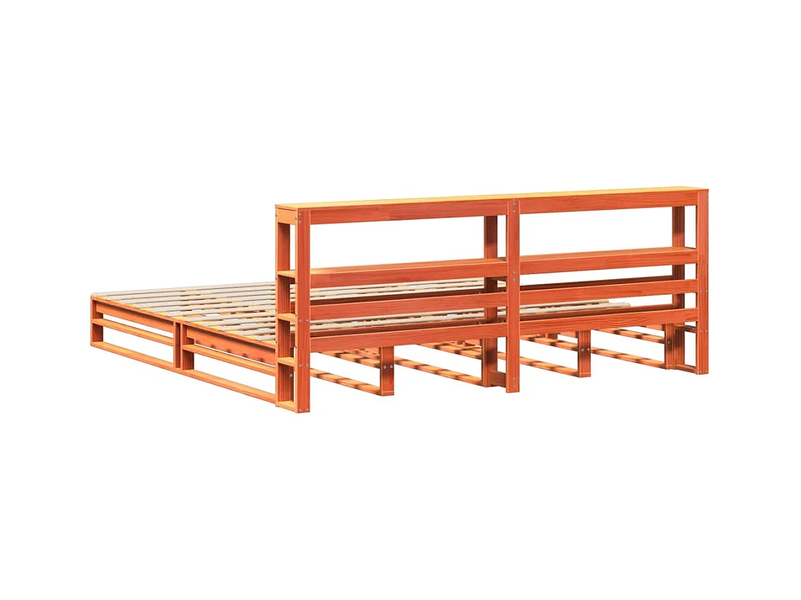 Giroletto con Testiera Marrone Cera 200x200 cm Massello Pino