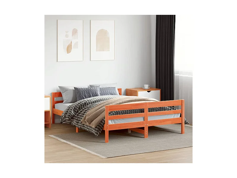 Cadre de lit sans matelas cire marron 140x200cm bois pin massif