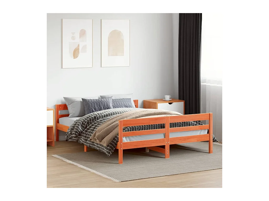Cadre de lit sans matelas cire marron 140x200cm bois pin massif