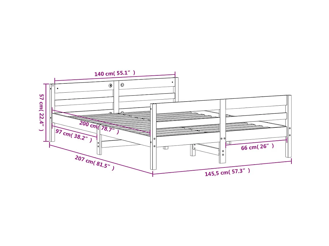 Cadre de lit sans matelas cire marron 140x200cm bois pin massif