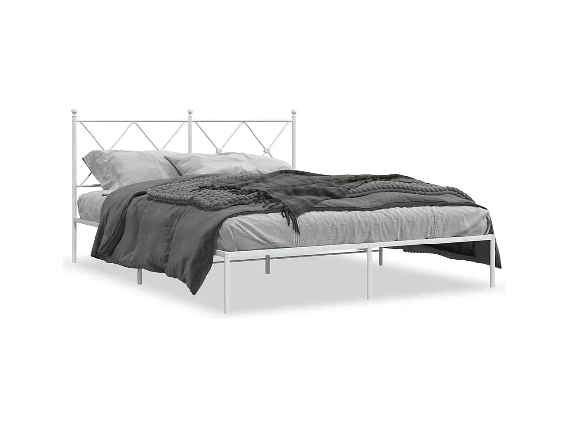 Cadre de lit métal sans matelas et tête de lit blanc 160x200 cm