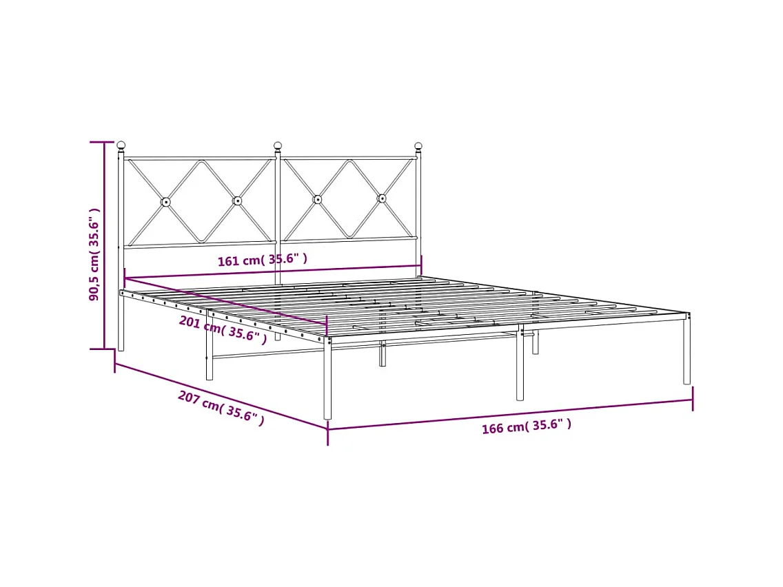 Cadre de lit métal sans matelas et tête de lit blanc 160x200 cm
