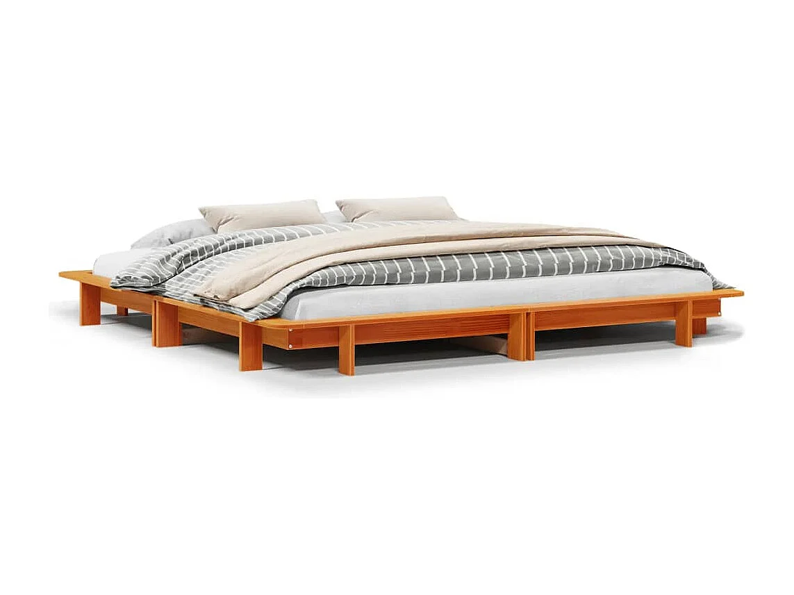 Cama sem colchão 160x200 cm madeira pinho maciço castanho-mel