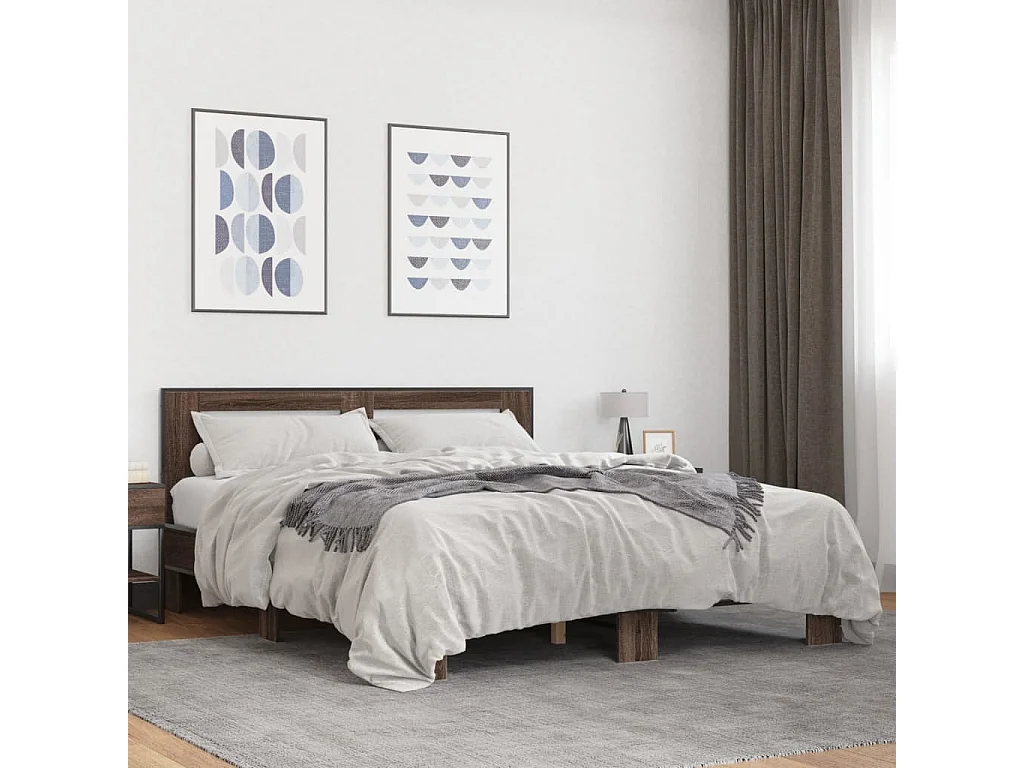 Bettgestell Braun Eichen-Optik 150x200 cm Holzwerkstoff Metall