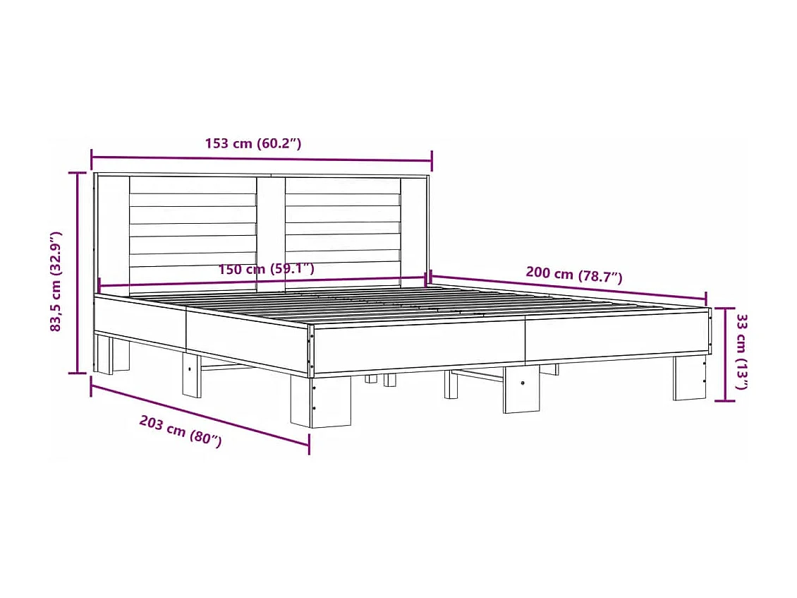 Bettgestell Braun Eichen-Optik 150x200 cm Holzwerkstoff Metall