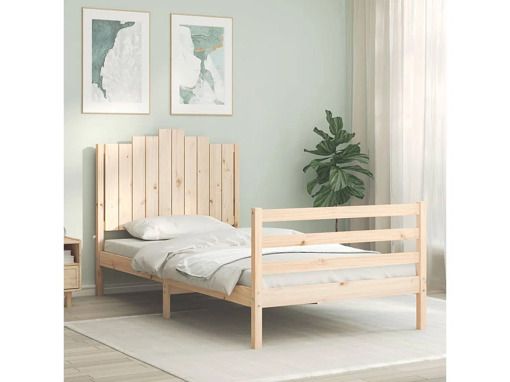 Estrutura de cama com cabeceira 100x200 cm madeira maciça