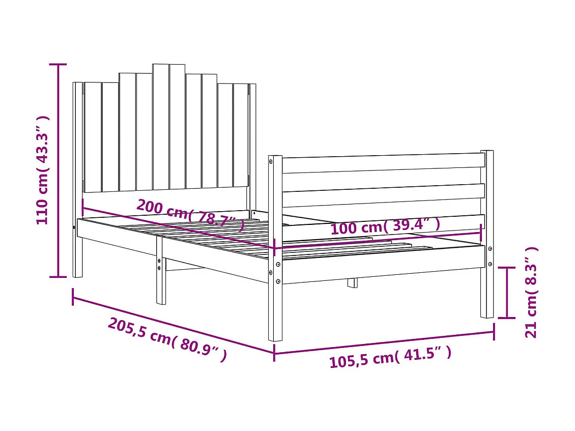 Estrutura de cama com cabeceira 100x200 cm madeira maciça