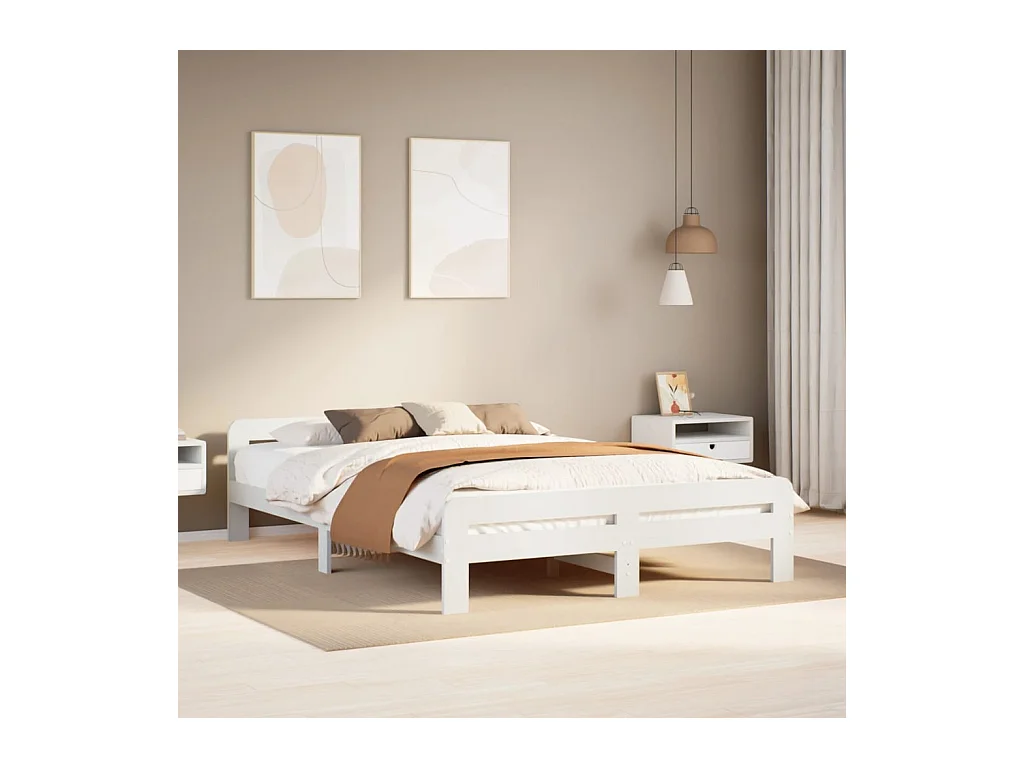Cadre de lit sans matelas blanc 150x200 cm bois de pin massif