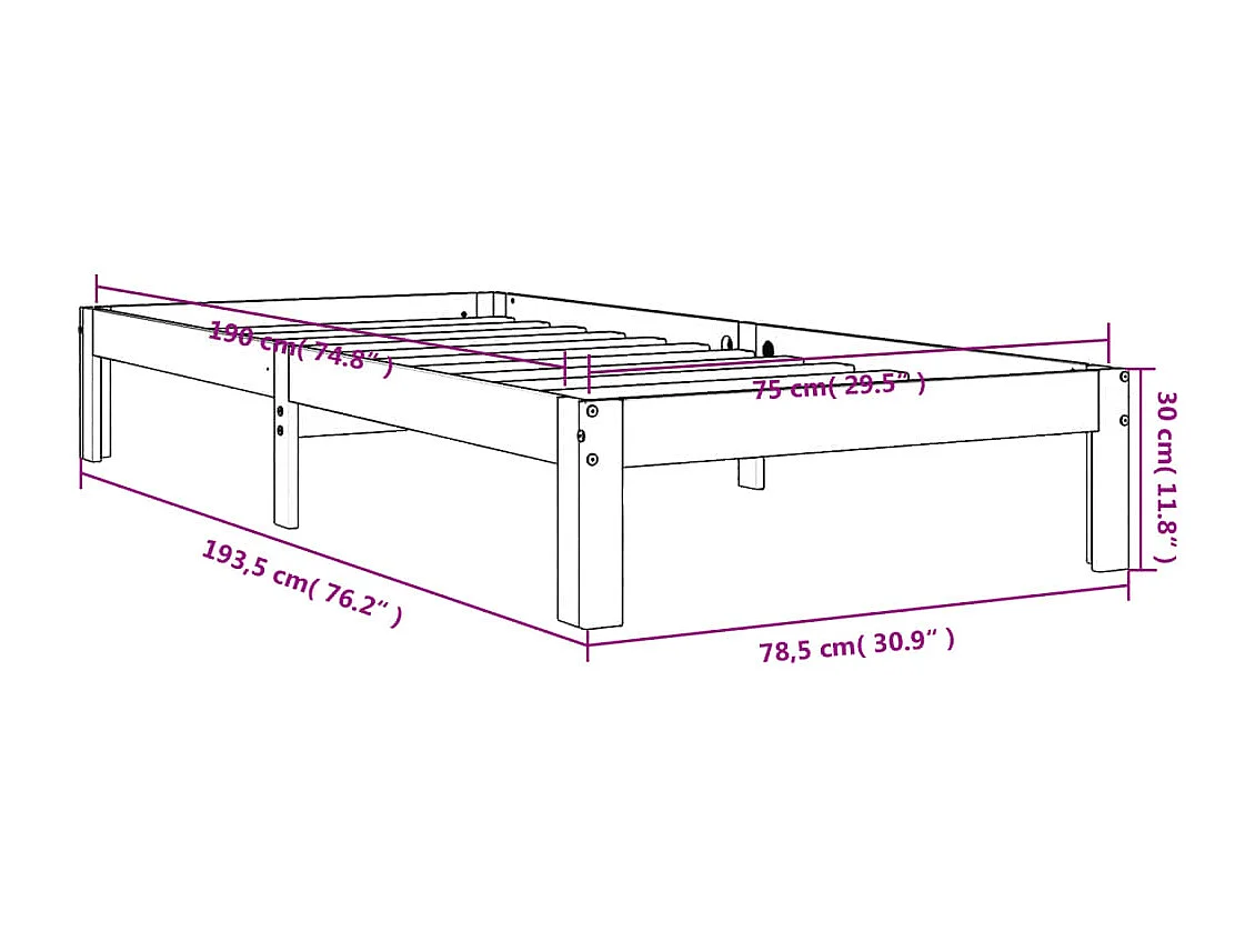 Cadre de lit sans matelas cire marron 75x190 cm bois pin massif