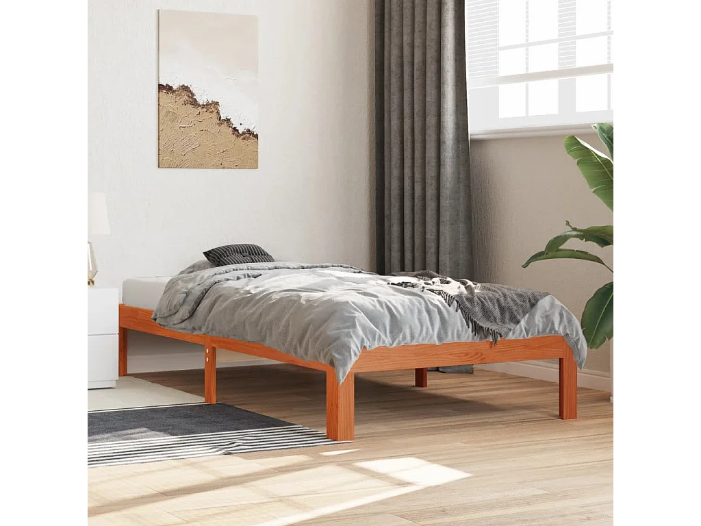 Cadre de lit sans matelas cire marron 75x190 cm bois pin massif