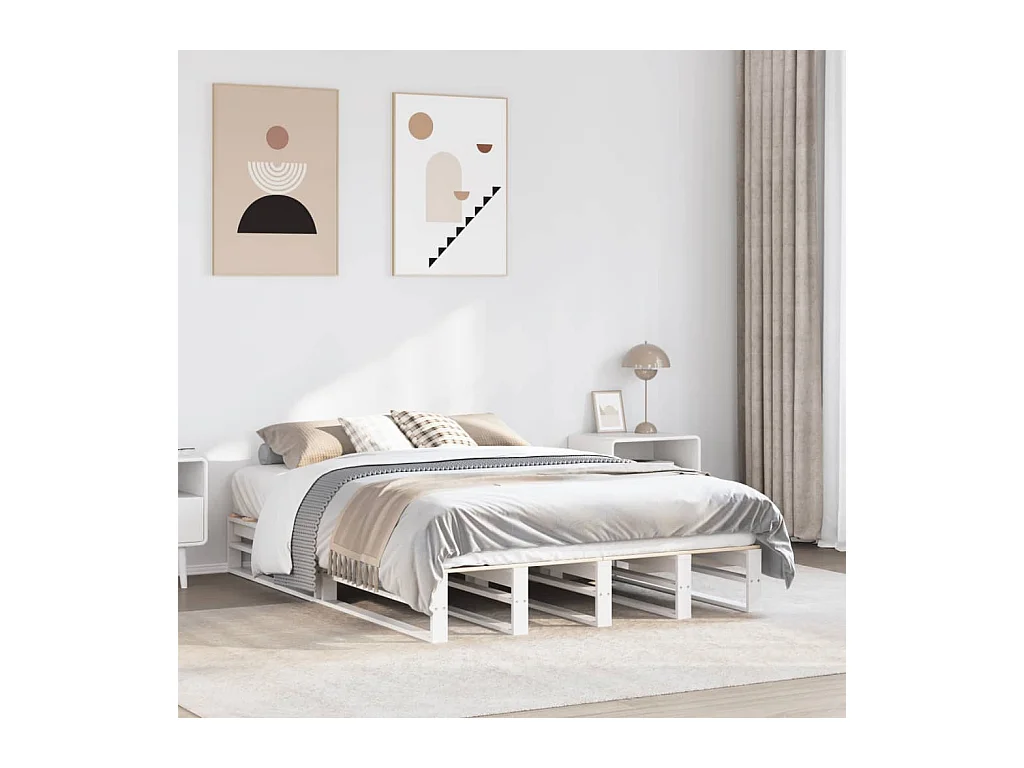 Cadre de lit sans matelas blanc 150x200 cm bois de pin massif