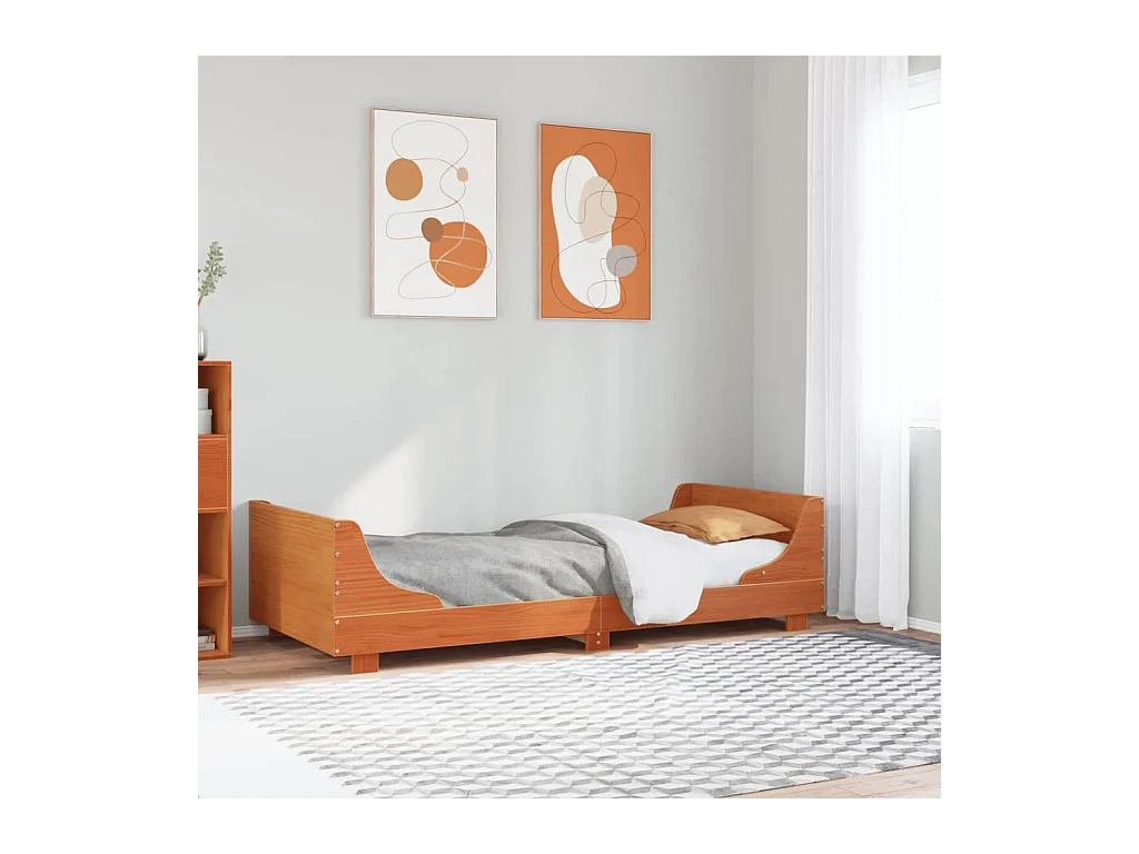 Bedframe zonder matras massief grenenhout wasbruin 90x190 cm