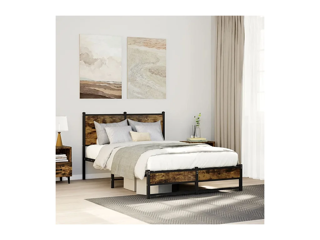 Cadre de lit en métal sans matelas chêne fumé 120x190 cm