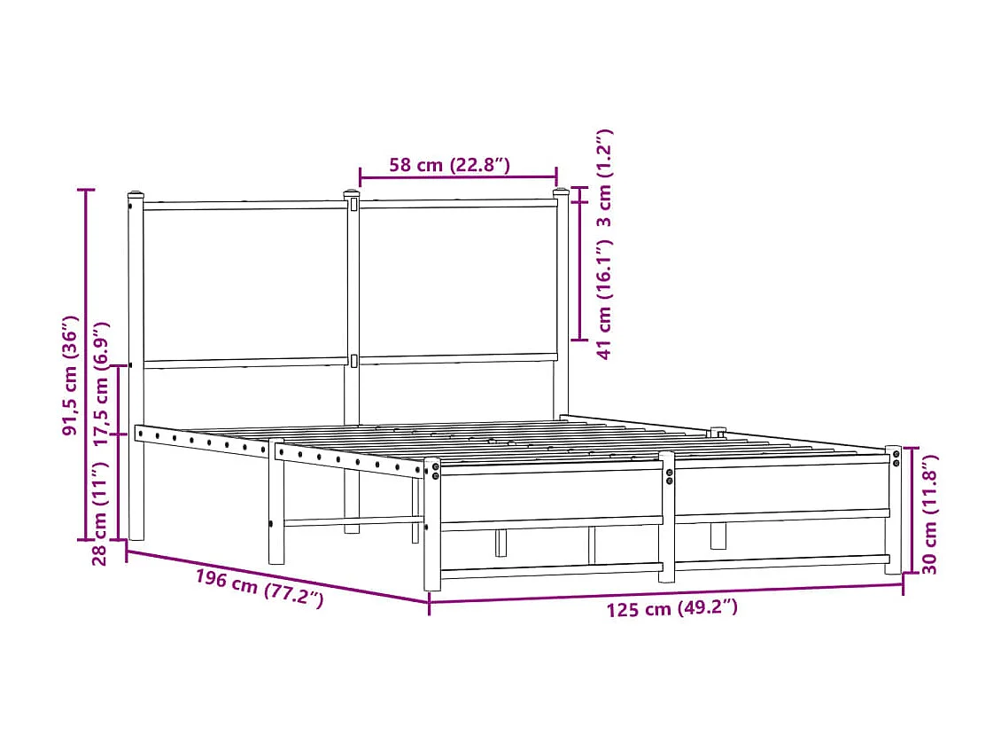 Cadre de lit en métal sans matelas chêne fumé 120x190 cm