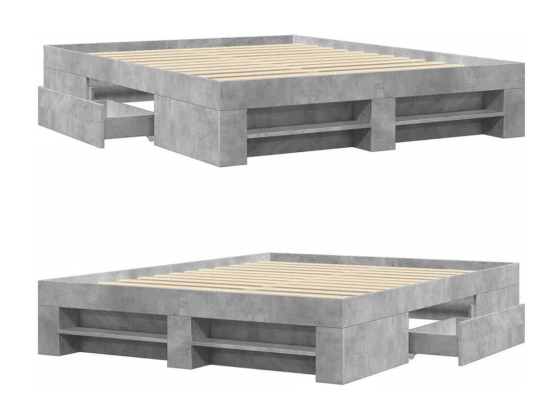 Cadre de lit sans matelas gris béton 160x200 cm bois ingénierie