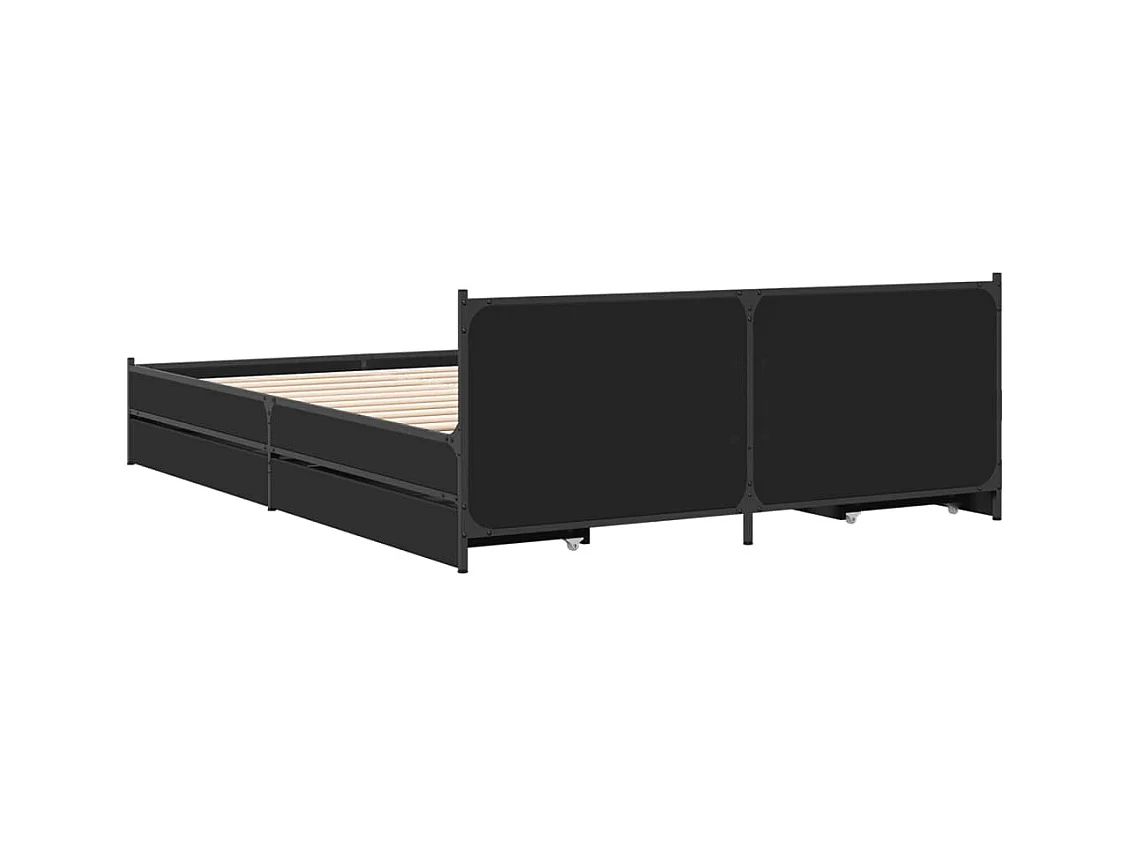 Cadre de lit avec tiroirs sans matelas noir 135x190 cm