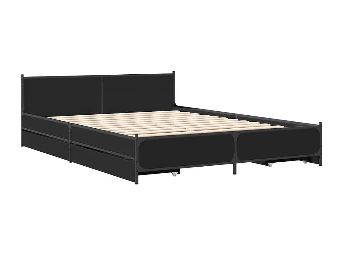 Giroletto con Cassetti Nero 135x190 cm in Legno Multistrato