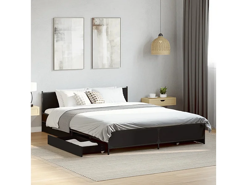 Giroletto con Cassetti Nero 135x190 cm in Legno Multistrato