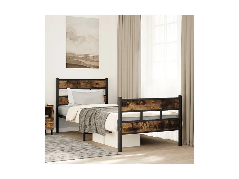 Bedframe zonder matras metaal gerookt eikenkleurig 75x190 cm