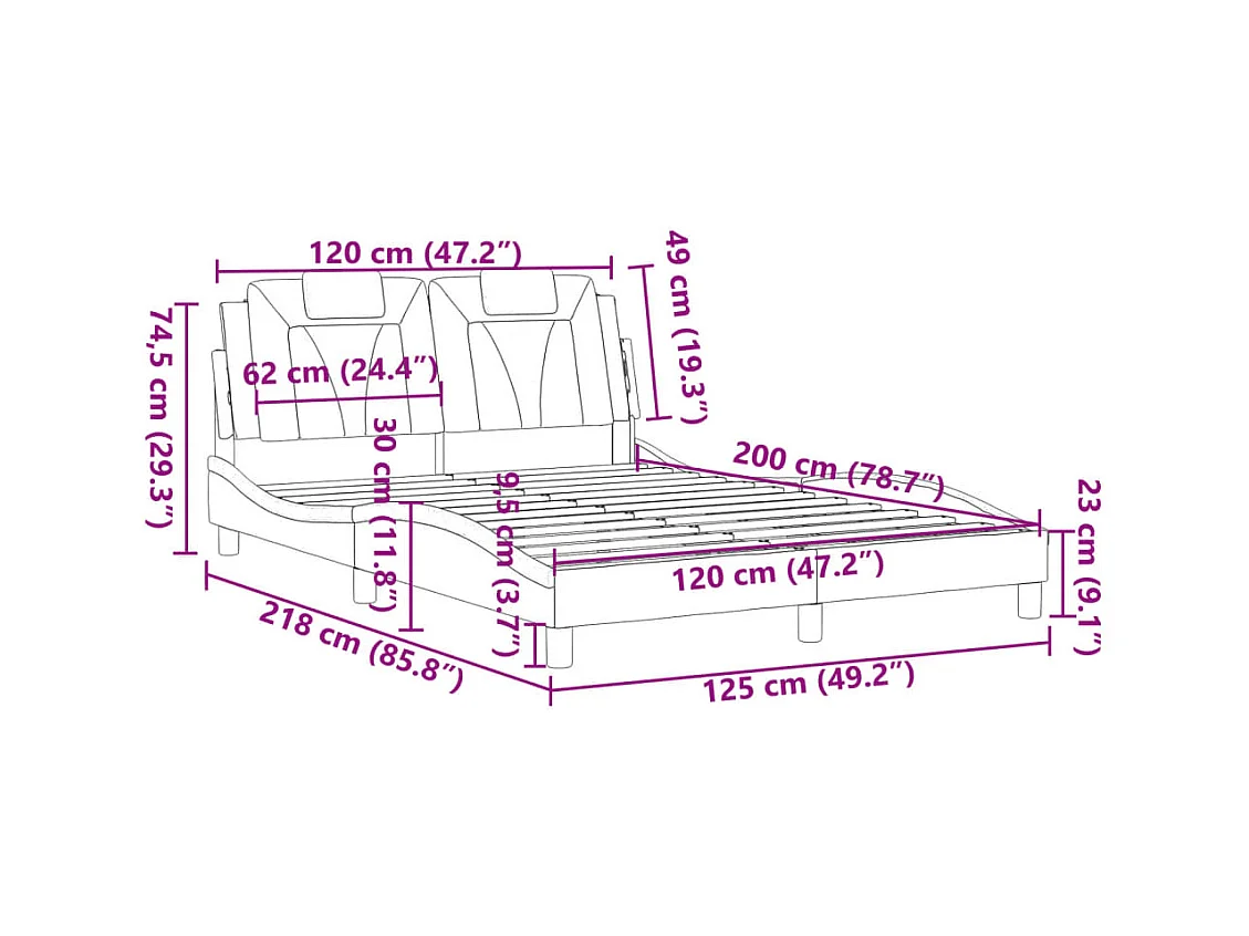 Cadre de lit sans matelas cappuccino 120x200 cm similicuir