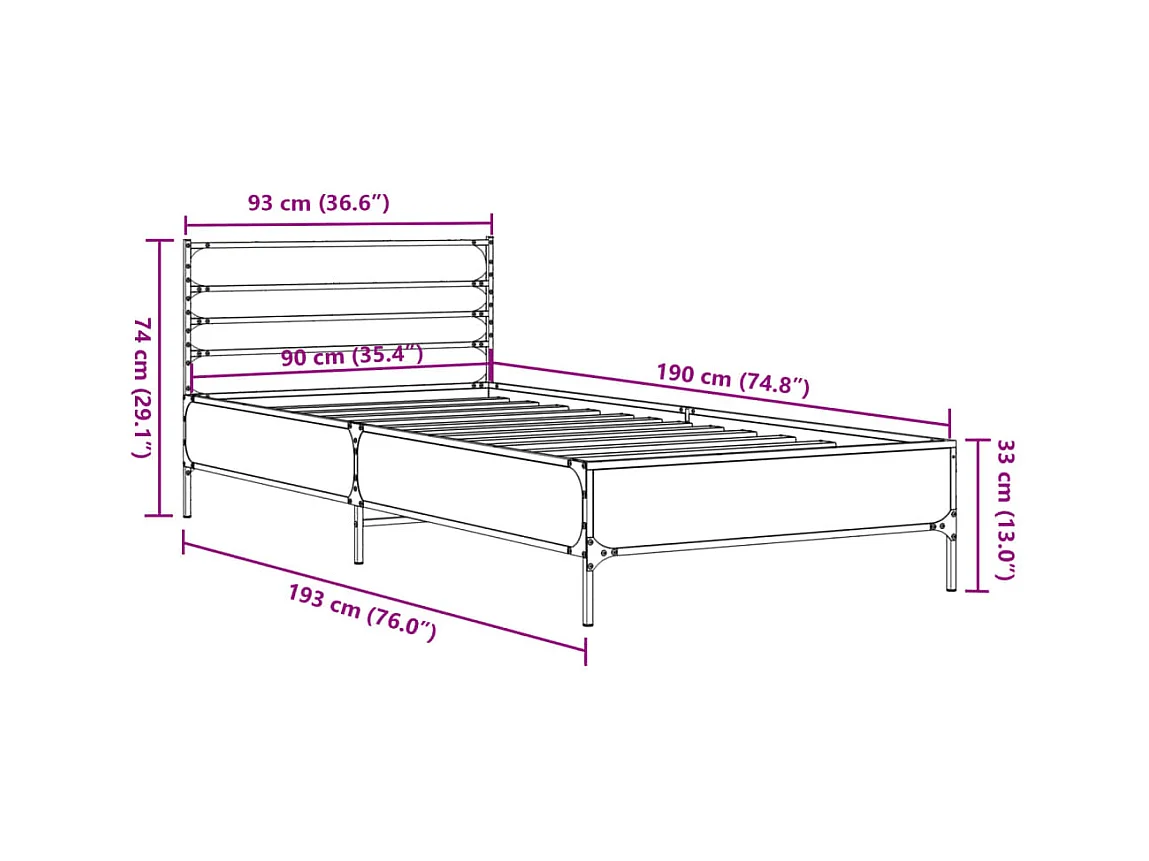 Cadre de lit sans matelas chêne fumé 90x190 cm
