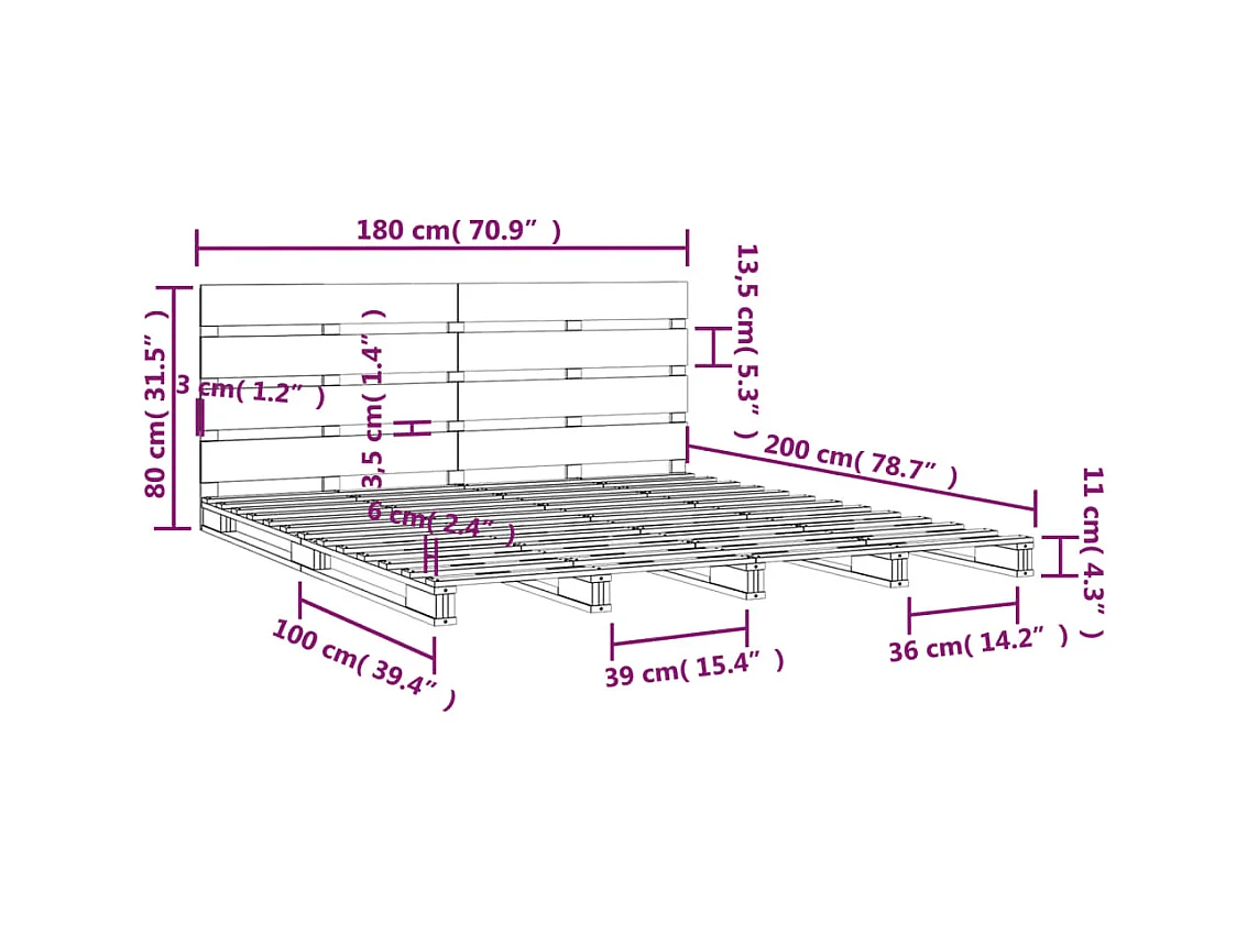 Cama sem colchão 180x200 cm madeira de pinho maciça branco