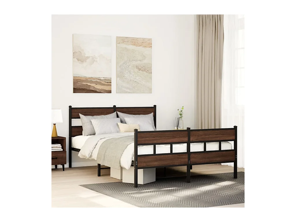 Estructura de cama sin colchón metal marrón roble 160x200 cm