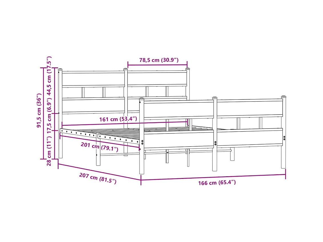 Estructura de cama sin colchón metal marrón roble 160x200 cm