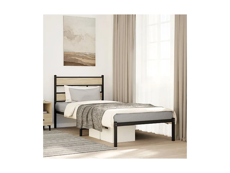 Cadre de lit en métal sans matelas chêne sonoma 100x200 cm