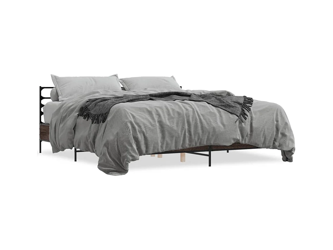 Estructura cama madera ingeniería metal marrón roble 200x200 cm